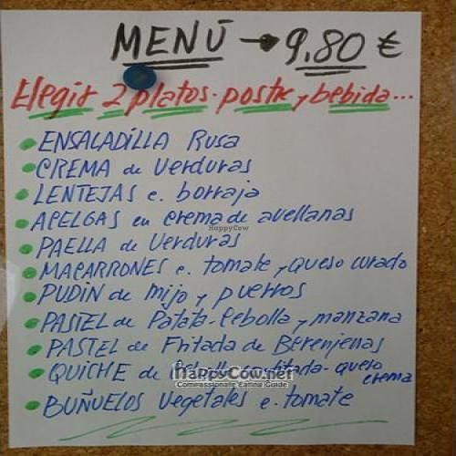 Menu at La Olla Vegetal in Zaragoza