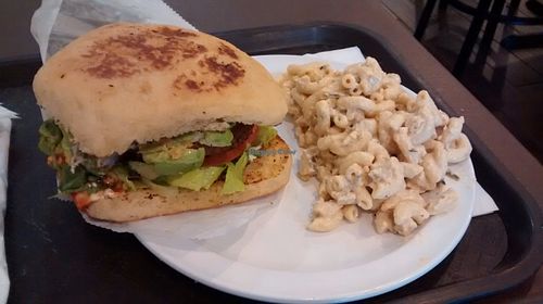Vegan cheese burger and tuna pasta at NuVegan in Washington