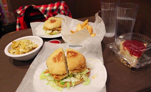 Two crispy chicken sandwiches. Amazing! at NuVegan in Washington