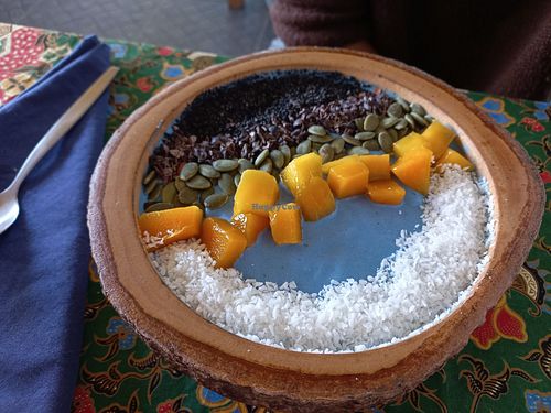 Blue smoothie bowl at Free Bird Cafe in Chiang Mai