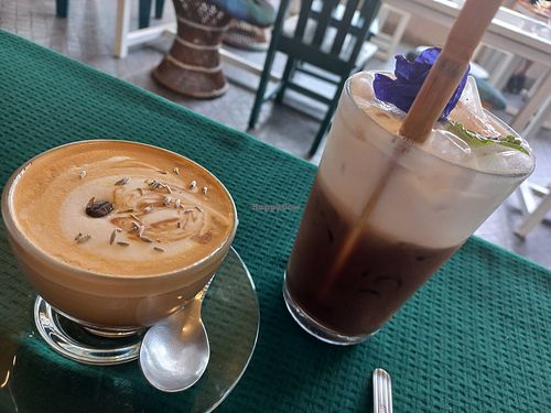 Lavender latte and cocoamocha at Free Bird Cafe in Chiang Mai