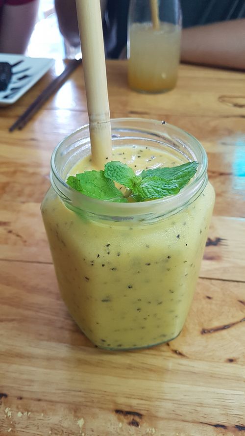 Mango, banana and passion fruits smoothie at Free Bird Cafe in Chiang Mai