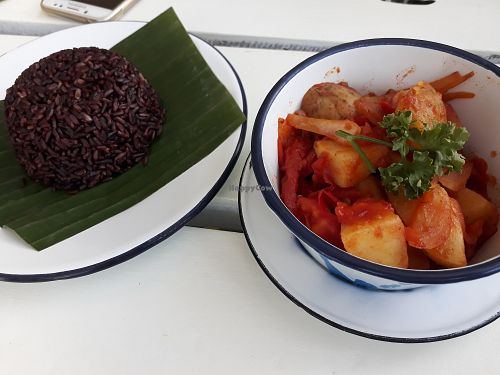Potato curry with brown rice at Free Bird Cafe in Chiang Mai