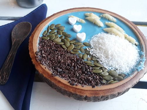 New menu item - Blue Sky smoothie bowl at Free Bird Cafe in Chiang Mai