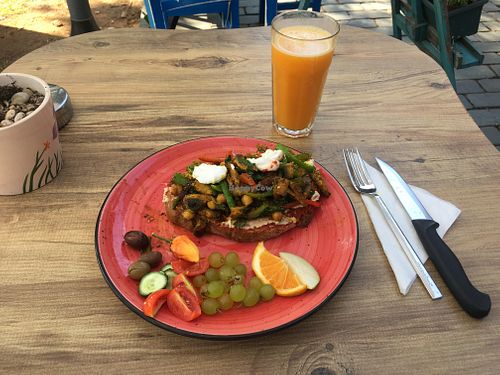 Vegan Avocado Toast and fresh orange juice  at Gypsy Kitchenette in Kas