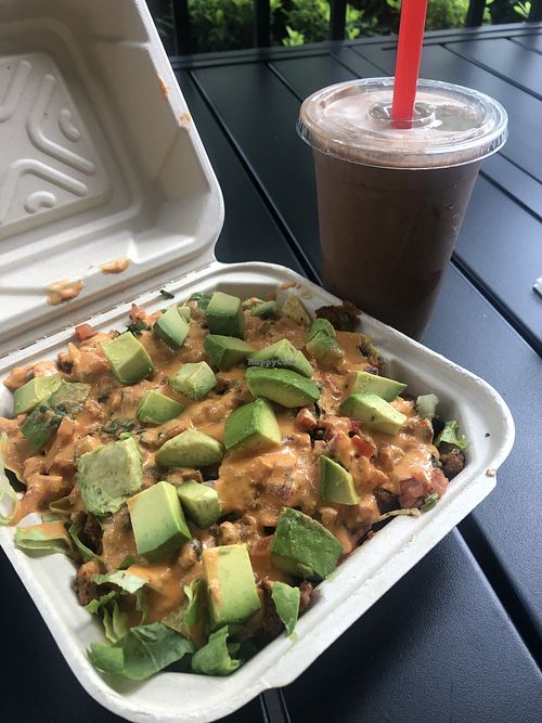 Best nachos ever and a coco banana smoothie!  at Brick House in Folsom