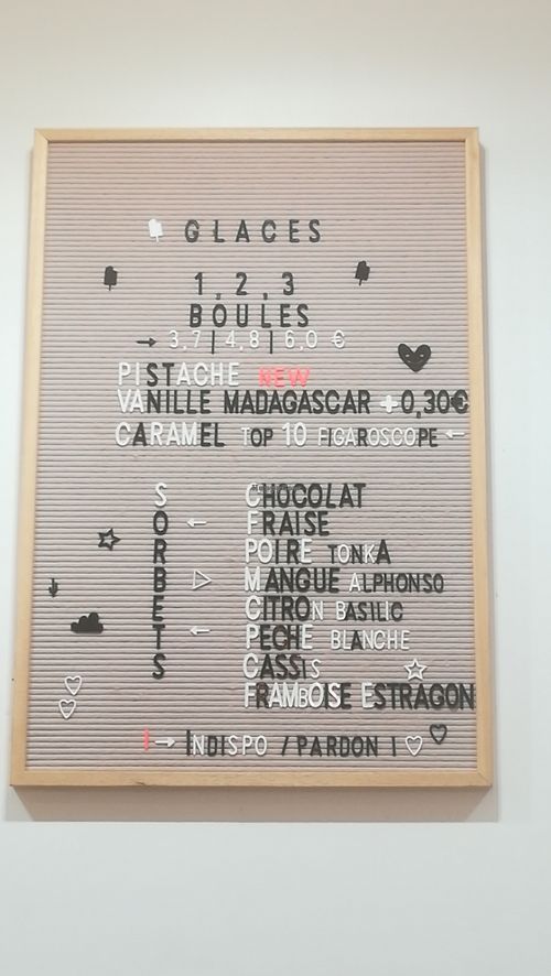 Menu : vegan sorbets at Sucre Glace in Paris