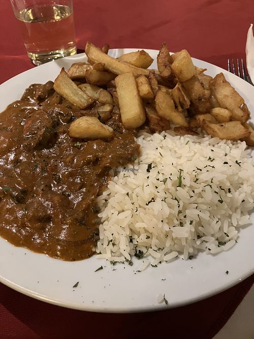 Mushroom stroganoff w chips n rice   at The Lion Inn in Blakey