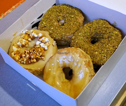 Pistachio + Salted Caramel + Pop Corn at Boneshaker Doughnuts in Paris