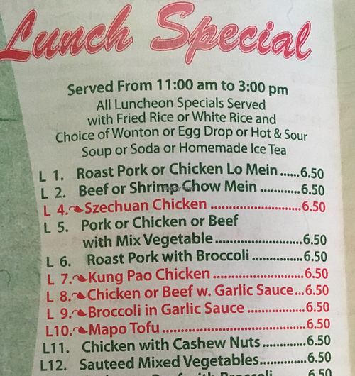 Menu at Lin's Garden in Rochester