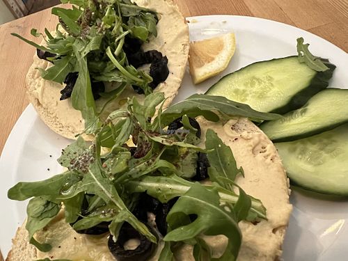 hummus bagel  at Fine Bagels @ Shakespeare and Sons in Berlin