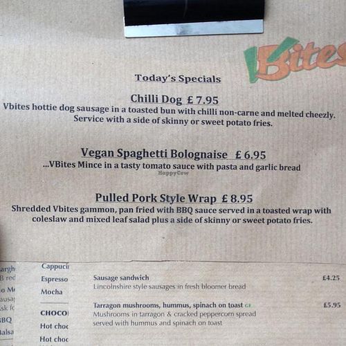 these were the Specials of today 13th November 2014 at VBites in Brighton