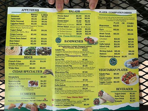 Menu at Cedar's Mediterranean Grill in Stroudsburg