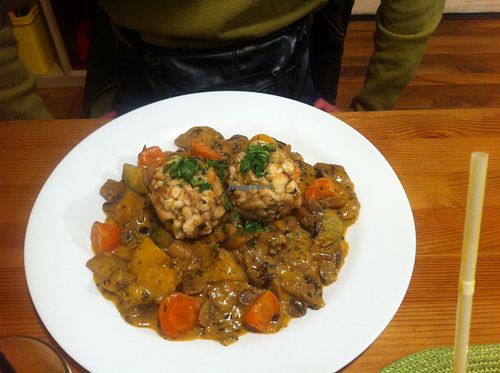 Traditional goulash with bread dumplings at Landia in Vienna