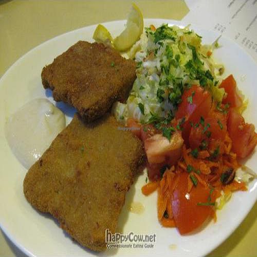 Vegan Schnitzel with salad at Landia in Vienna