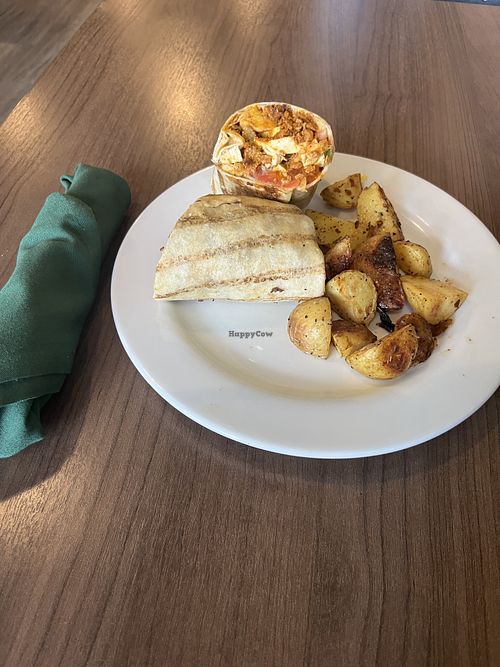 Breakfast burrito - from all day breakfast menu - (vegan option) (with potatoes as included side)   at Groundswell in Cedar Rapids
