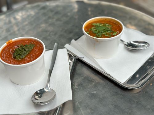 Tomato with Pesto (left) Chickpea (right) at Soup En Zo - Jodenbreestraat in Amsterdam