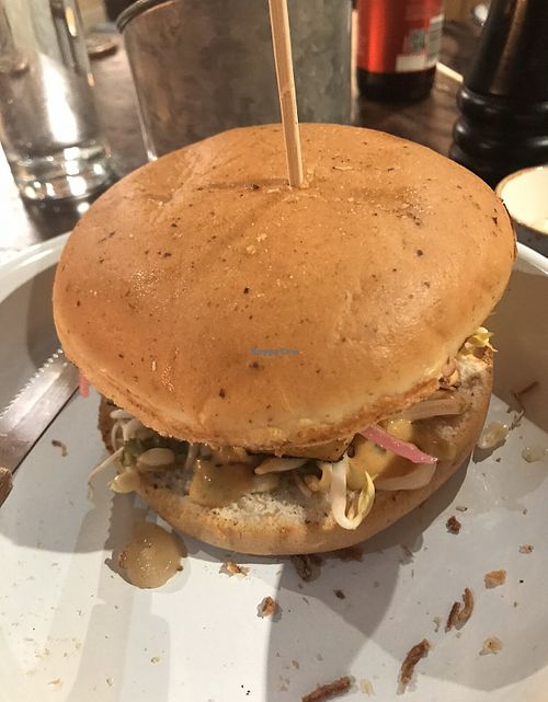 Five spiced tofu burger w/ gluten free bun at Our Dog Friday in Lake Tekapo