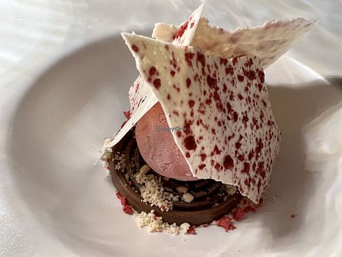 Raspberry gelato with chocolate🍧🍫   at Fvsion in Cortina D Ampezzo