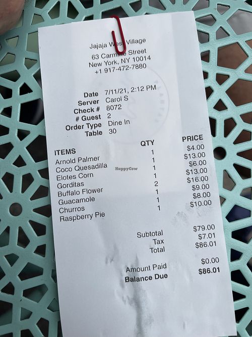 The check  at Jajaja Mexicana - West Village in New York City