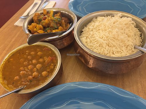 Two of the vegan options. Channa masala and aloo gobi    at India Palace in Duluth