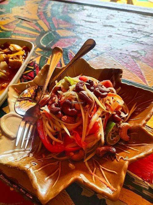 Somtam (papaya) salad, vegan, not on the menu at Ginger Home in Koh Chang