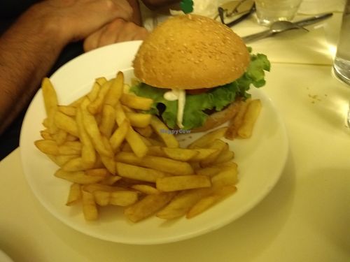 Vegan burger  at Loving Hut in Paris