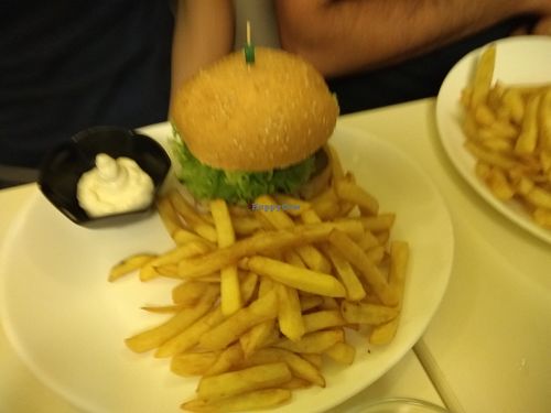 Vegan burger  at Loving Hut in Paris
