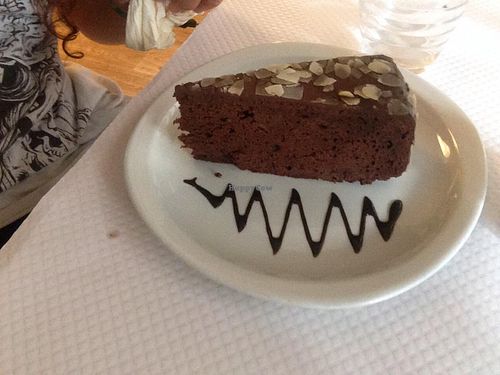 Chocolate cake at Loving Hut in Paris