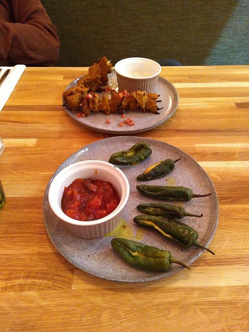 Cheesy peppers and seitan skewers at Vertigo - Jack Rosenthal in Manchester