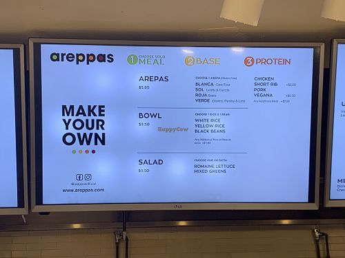 Menu options and prices  at Areppas in New York City