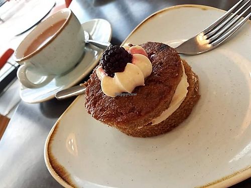 Vegan victoria sponge cake at Visitor Centre Cafe at the Kelpies in Falkirk