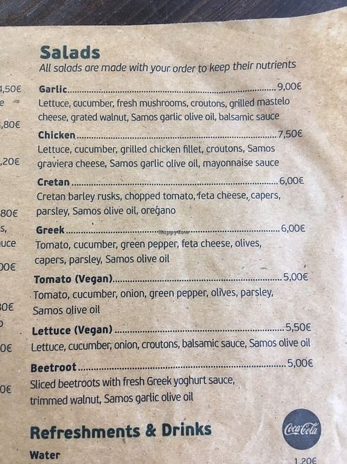 Menu at Garlic Grill House in Samos