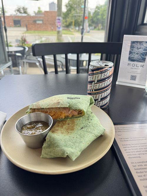 vegan crunchwrap and NA apertivoo  at Folk in Detroit