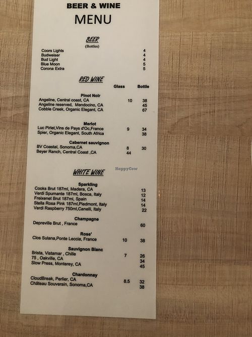 Beer and wine menu at Eden in Dana Point
