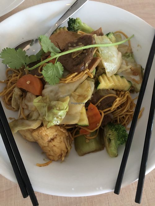 Yellow noodle stir fry veggies  at Eden in Dana Point