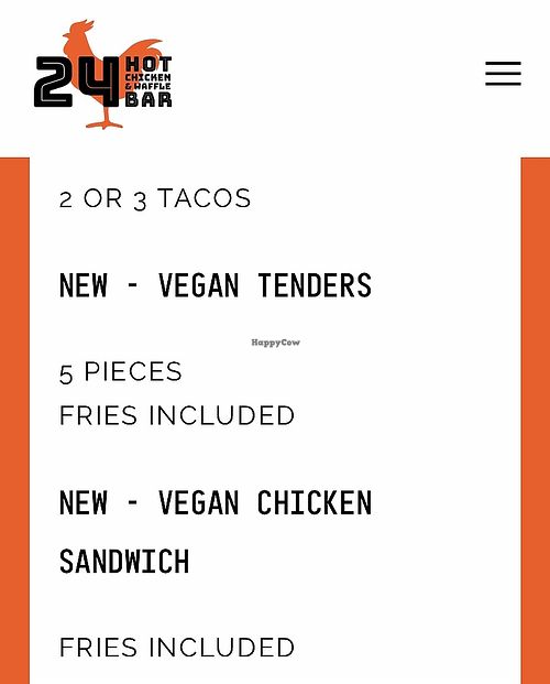 Part of menu at 24 Hot Chicken & Waffle Bar in Studio City