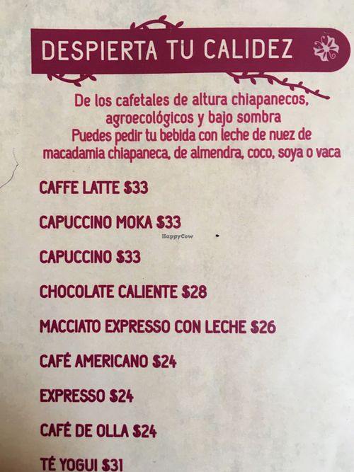 Lots of plant base options instead of regular milk at La Casa del Pan in San Cristobal De Las Casas