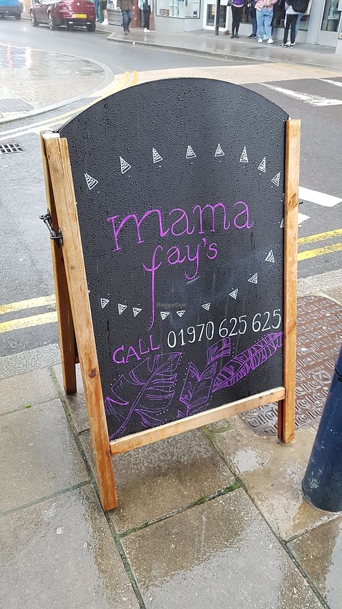 Sign board at Mama Fay's in Aberystwyth