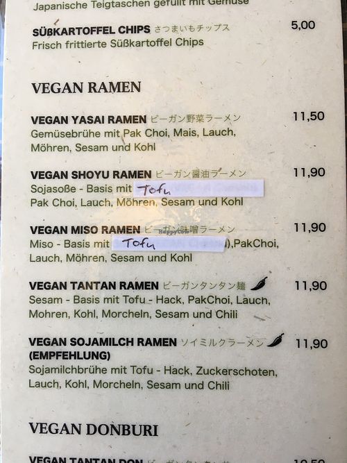Menu  at Ramen X Ramen in Berlin
