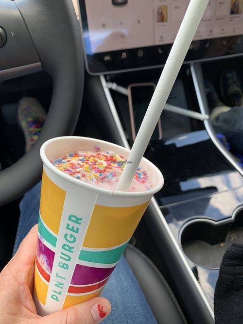 Strawberry oat milk shake  at PLNT Burger in Silver Spring