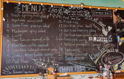 Wall menu at Mr Green in Chiang Mai