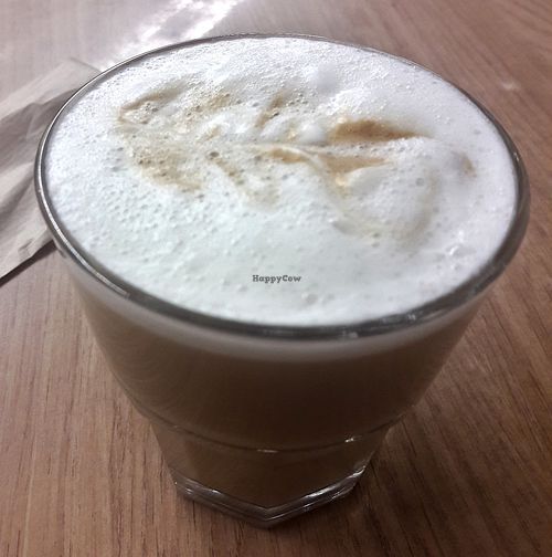 Cappucino or latte with almond milk. Coffees with coconut milk are very thick and kinda sweet.  at SVO - Shokoladnitsa  Шоколадница - TD in Moscow