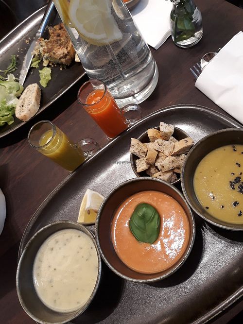 Starters, soup (cold and warm)with croutons and fresh juices at Green House  in Brussels