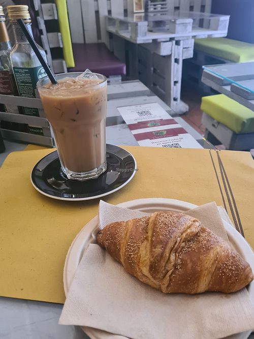 Iced coffee with soy milk and vegan croissant  at Cuore Fresco in Catania