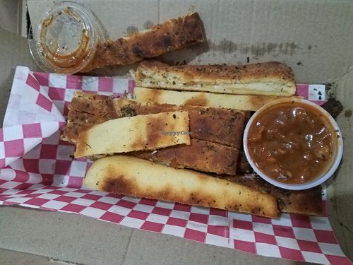 Herbed breadsticks with pomodoro sauce.   Yum! at Rincón Veggie in Mexico City