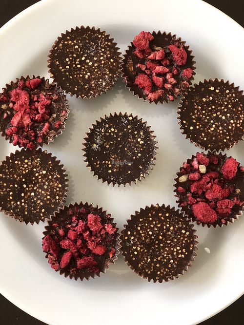 Peanut-butter and raspberry almond buttercups  at Raw Baby in Garden Grove