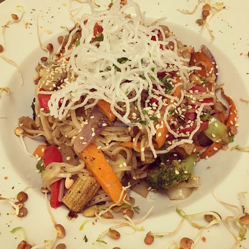 Asian noodle dish  at Napfényes Restaurant & Confectionery in Budapest