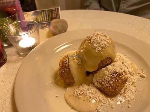 Millet dumplings in soy yogurt sauce 🍮 at Napfényes Restaurant & Confectionery in Budapest