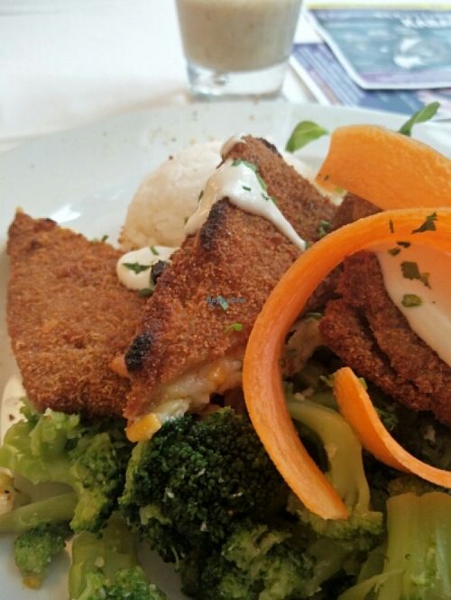 Seitan cutlets at Napfényes Restaurant & Confectionery in Budapest